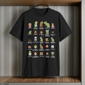 Nintendo Men's Pixel Cast Super Mario Bros Characters Graphic Tee Black