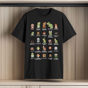 Nintendo Men's Pixel Cast Super Mario Bros Characters Graphic Tee Black – Officially Licensed Nintendo
