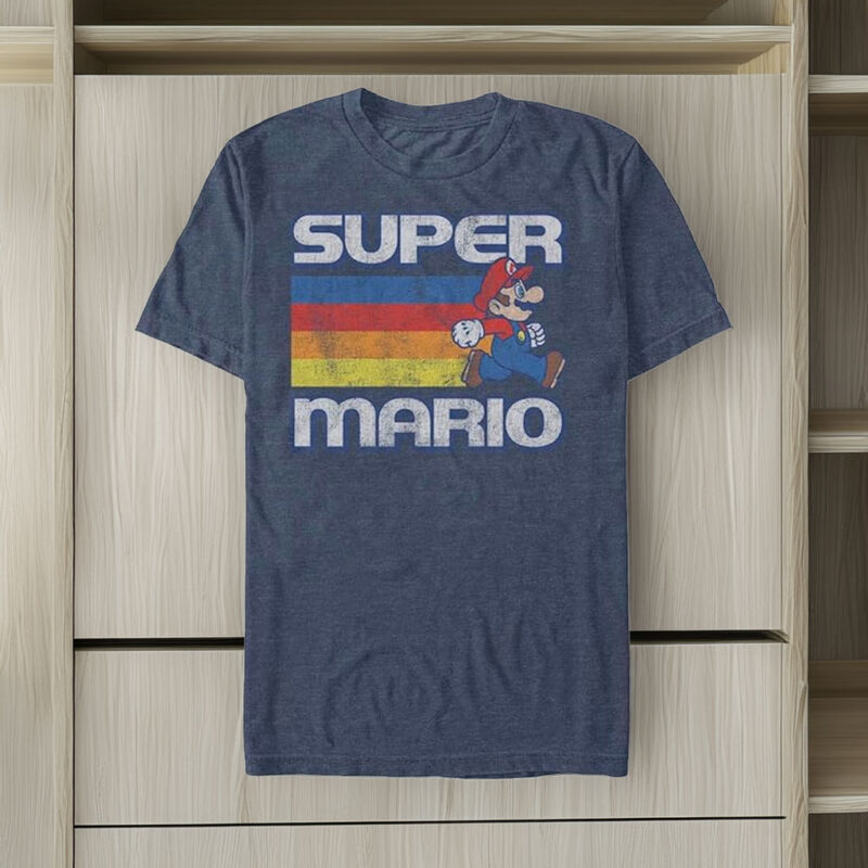 Nintendo Super Mario Running Retro Stripe Vintage Graphic Tee Men's