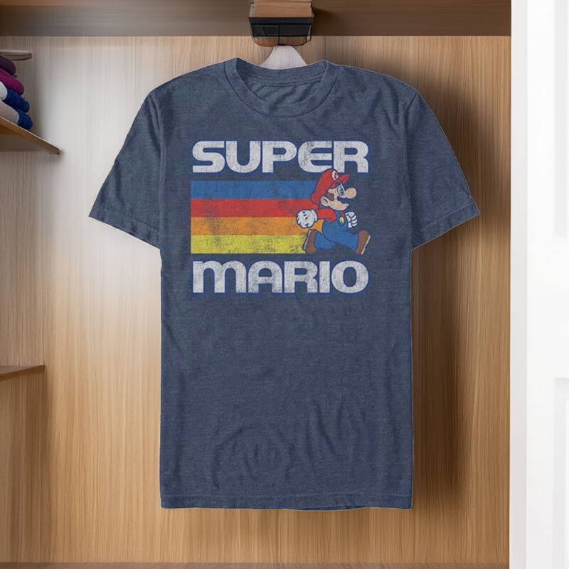 Nintendo Super Mario Running Retro Stripe Vintage Graphic Tee Men's