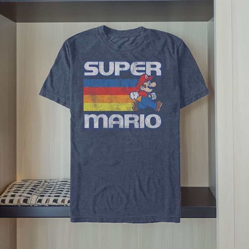 Nintendo Super Mario Running Retro Stripe Vintage Graphic Tee Men's