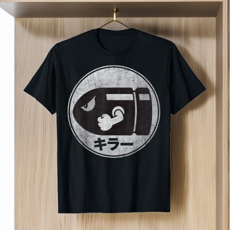 Super Mario Bullet Bill Distressed Kanji Logo T-Shirt