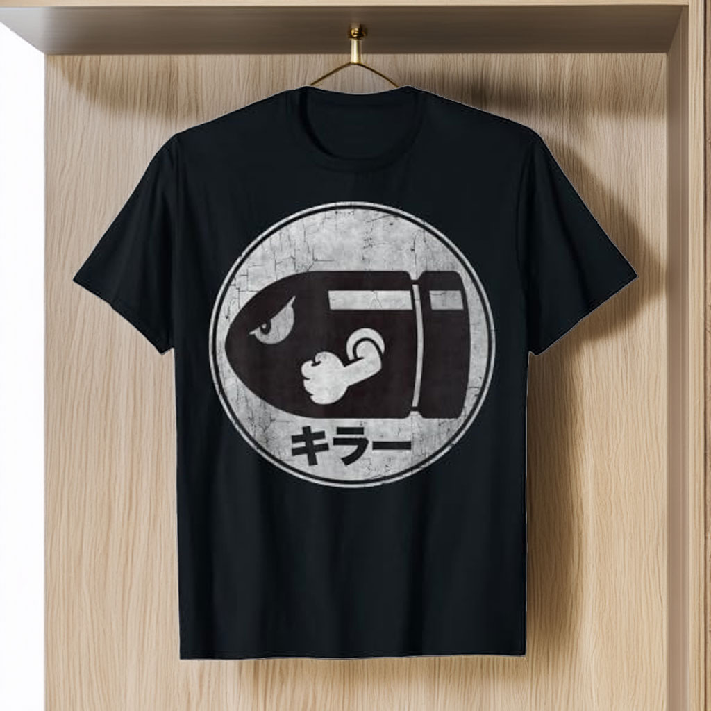 Super Mario Bullet Bill Distressed Kanji Logo T-Shirt