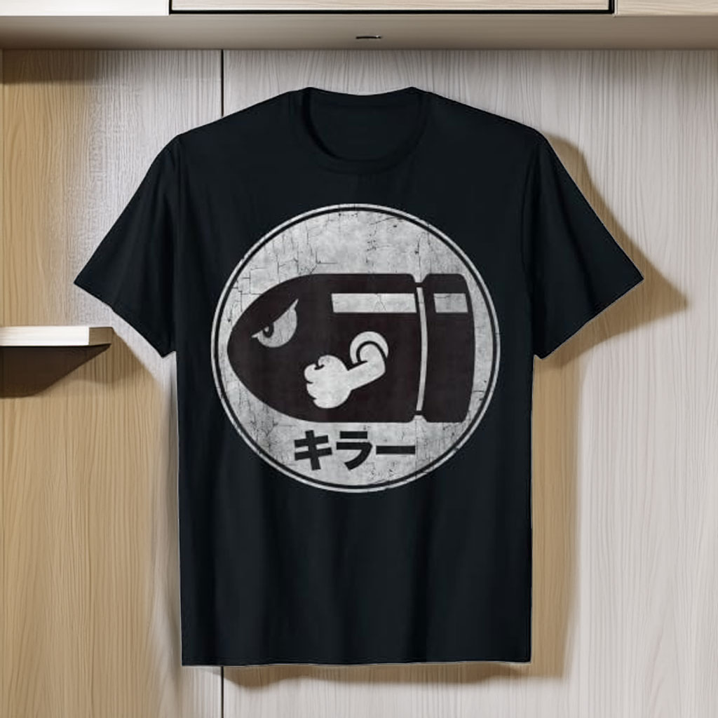 Super Mario Bullet Bill Distressed Kanji Logo T-Shirt